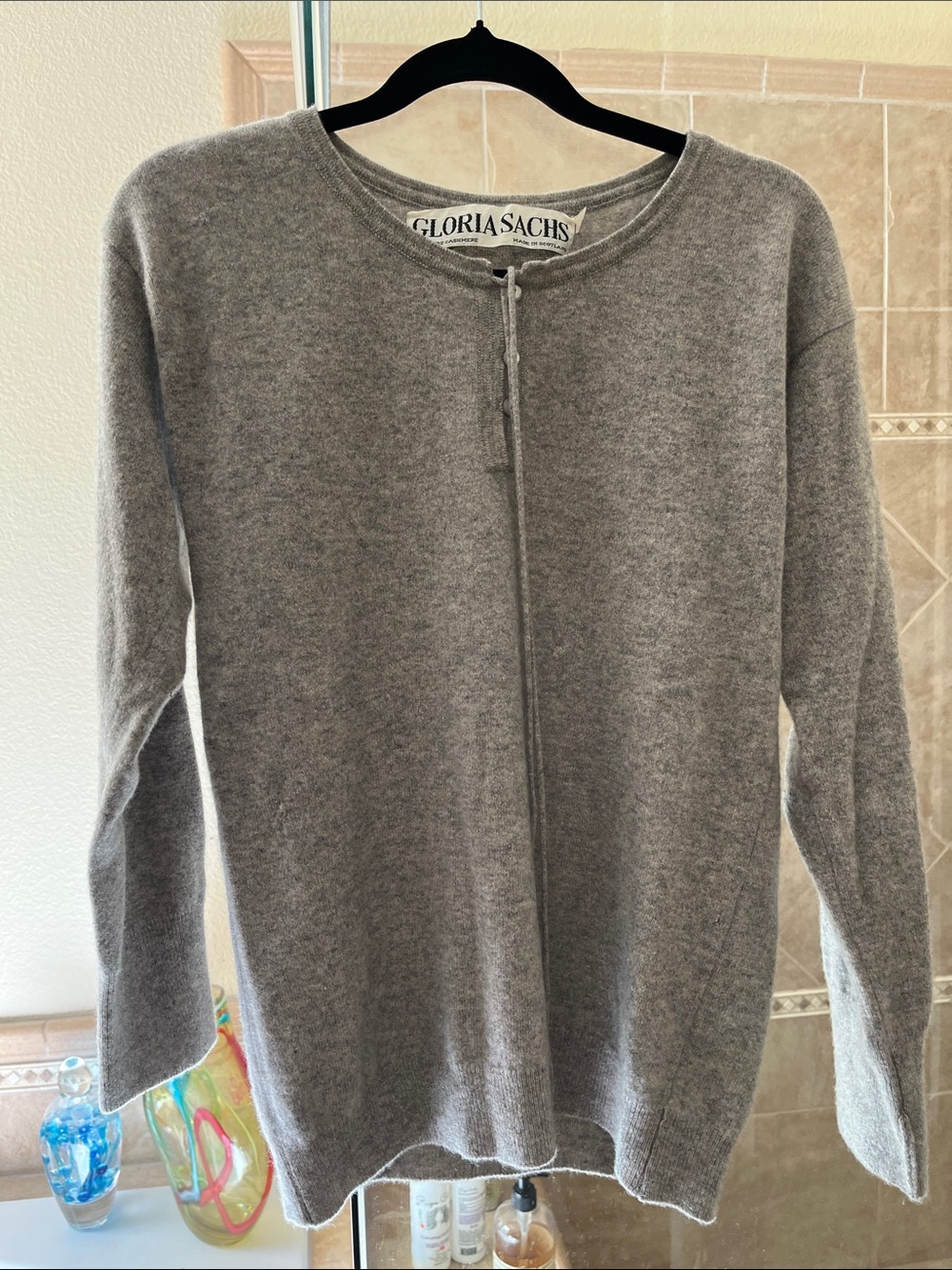Women's Gray Crewneck Zip-Front Sweater